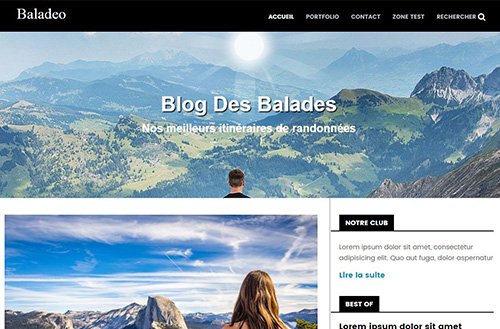 Cette image représente une vue de la page d'accueil du site Baladeo