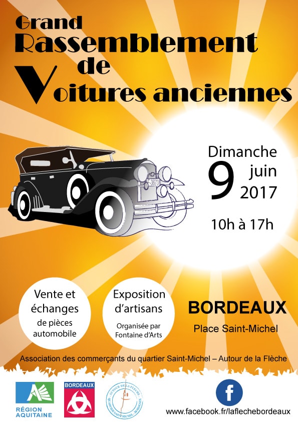 Cette image représente une affiche pour un rassemblement de voitures anciennes