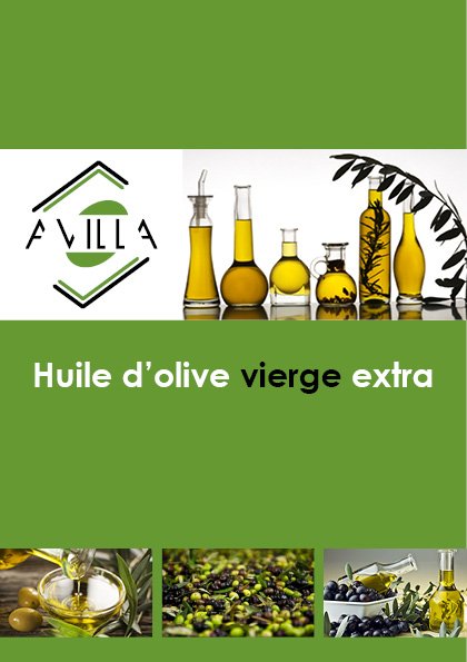 Cette image représente le premier volet du dépliant Avilla : Huile d'olive vierge extra