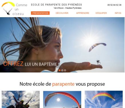 Ceci est la maquette de la page d'accueil d'une école de de parapente fictive
